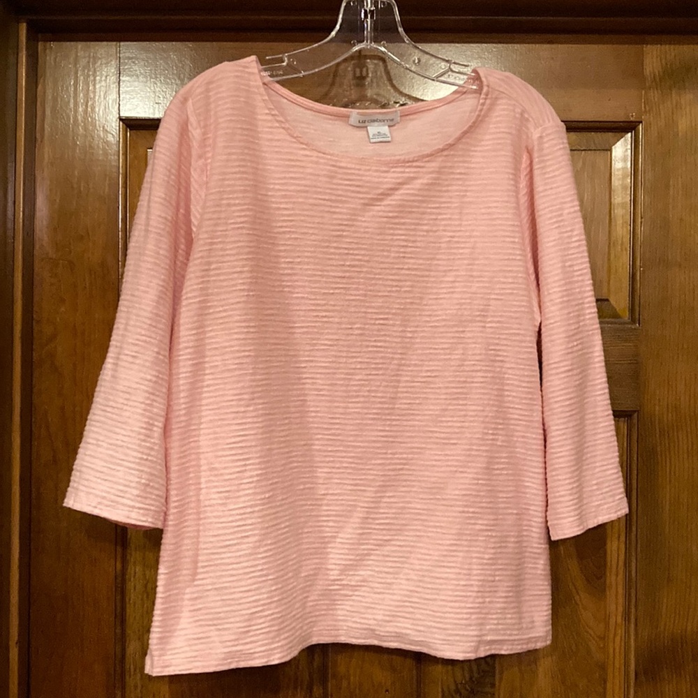 XL Liz Claiborne Peach Textured 3/4 Sleeve Top